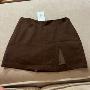Mahina Brown Pencil Mini Skirt with Slit